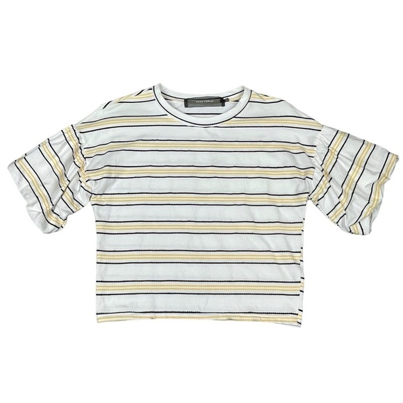 Code x Mode Yellow Black Striped Crop Ballon Sleeve Blouse - Sz S - Picture 2 of 13